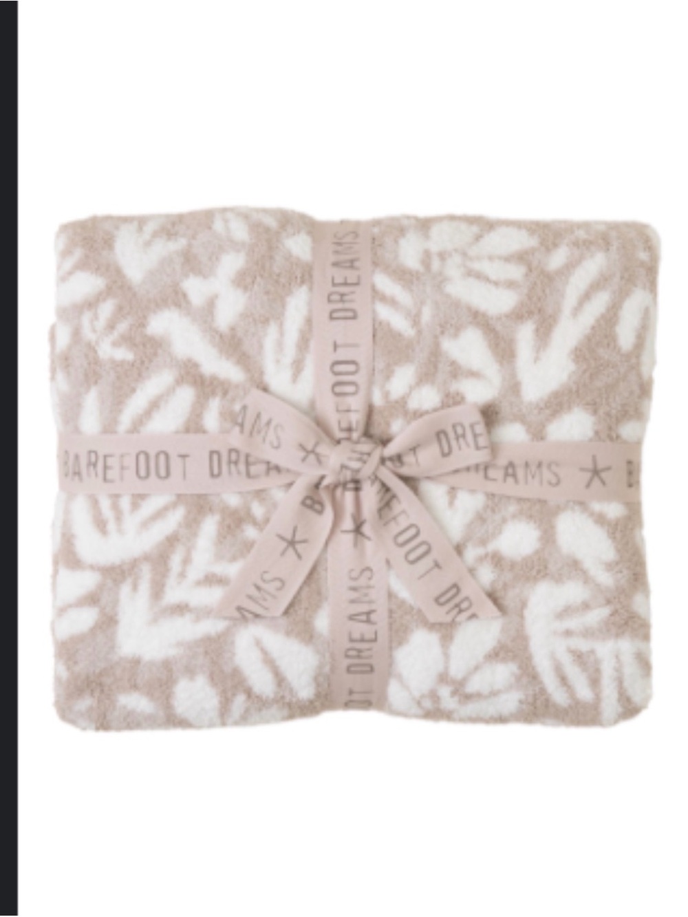 Barefoot Dreams Taupe & White Leaf Pattern Plush Throw